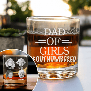 GeckoCustom Custom Photo Dad Of Girls Outnumbered Father's Day Rock Glass DM01 891053 10.5oz