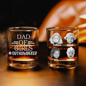 GeckoCustom Custom Photo Dad Of Girls Outnumbered Father's Day Rock Glass DM01 891053 10.5oz