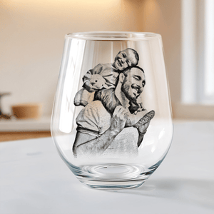 GeckoCustom Custom Photo Dad & Son, Dad & Daughter Family Stemless Wine Glass Unique Father's Day Gift HO82 893414 14.5 oz