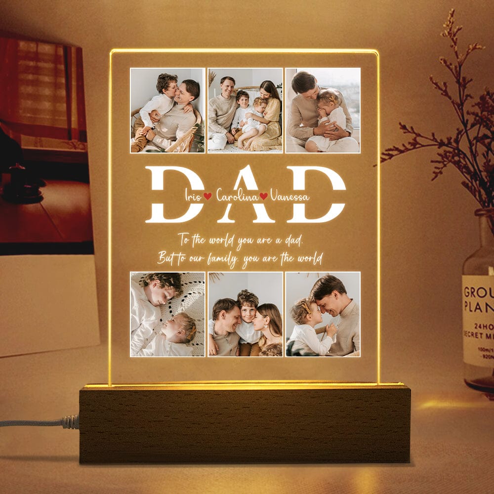 GeckoCustom Custom Photo Dad To Our Family You Are The World Acrylic Plaque LED Night Light TA29 890422 Acrylic / 7.9"x4.5"