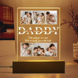 GeckoCustom Custom Photo Dad To Our Family You Are The World Acrylic Plaque LED Night Light TA29 890422 Acrylic / 7.9"x4.5"