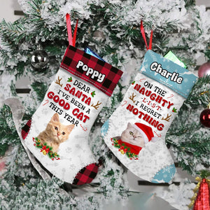 GeckoCustom Custom Photo Dear Santa I've Been A Very Good Cat Christmas Stocking T368 HA75 891462