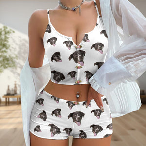 GeckoCustom Custom Photo Dog And Cat Appliques Notched Neckline Lingerie Set N304 890055