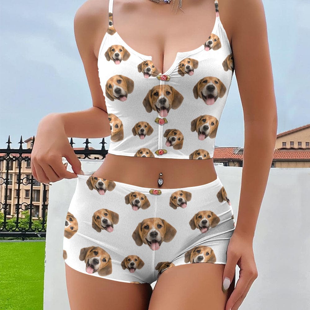 GeckoCustom Custom Photo Dog And Cat Appliques Notched Neckline Lingerie Set N304 890055