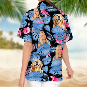 GeckoCustom Custom Photo Dog And Face Woman's Hawaii Shirt DA199 890409