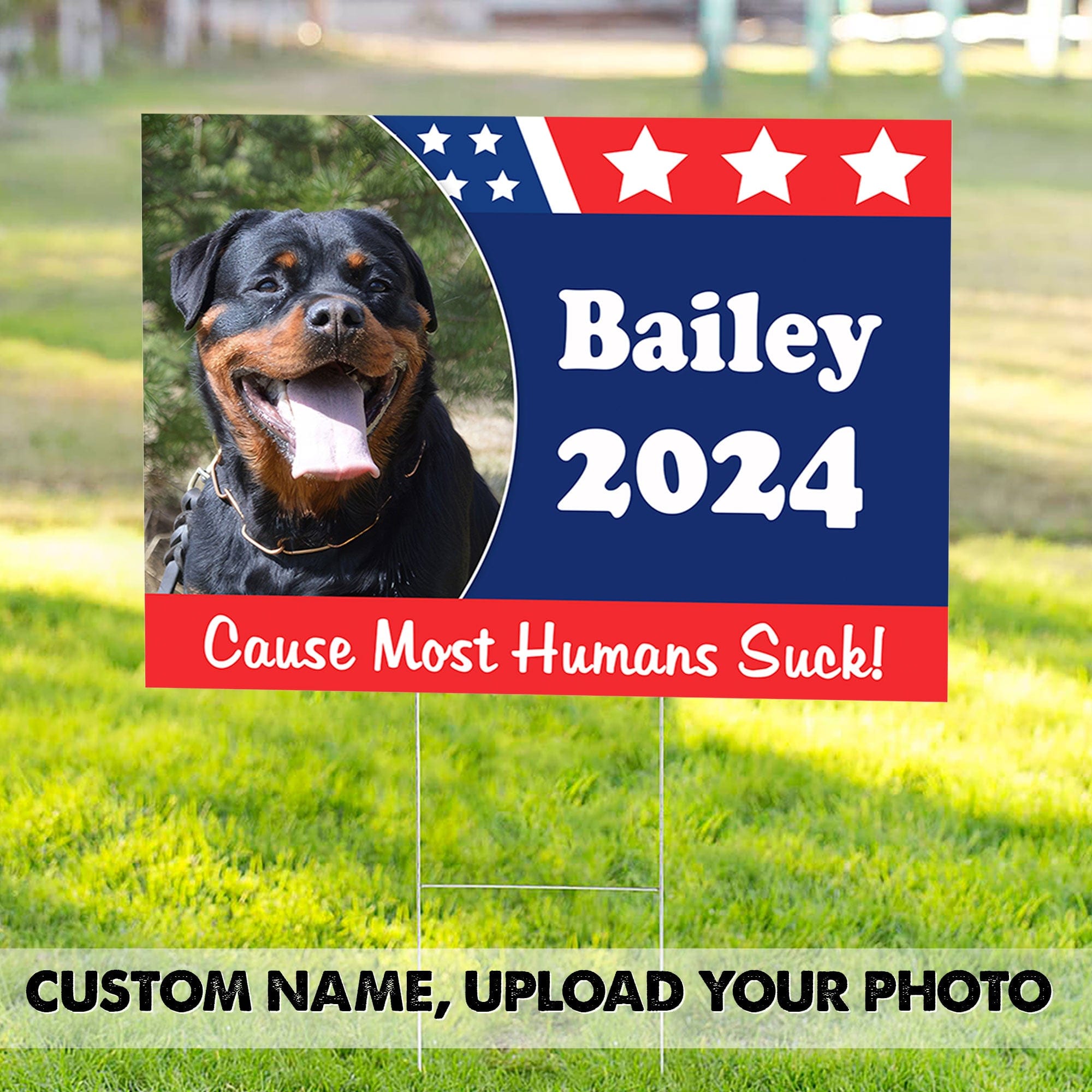 GeckoCustom Custom Photo Dog And Flag of the America Yard Sign T368 889473