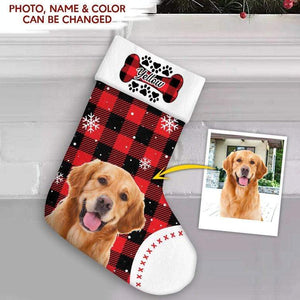 GeckoCustom Custom Photo Dog Bone Christmas Dog Stocking TA29