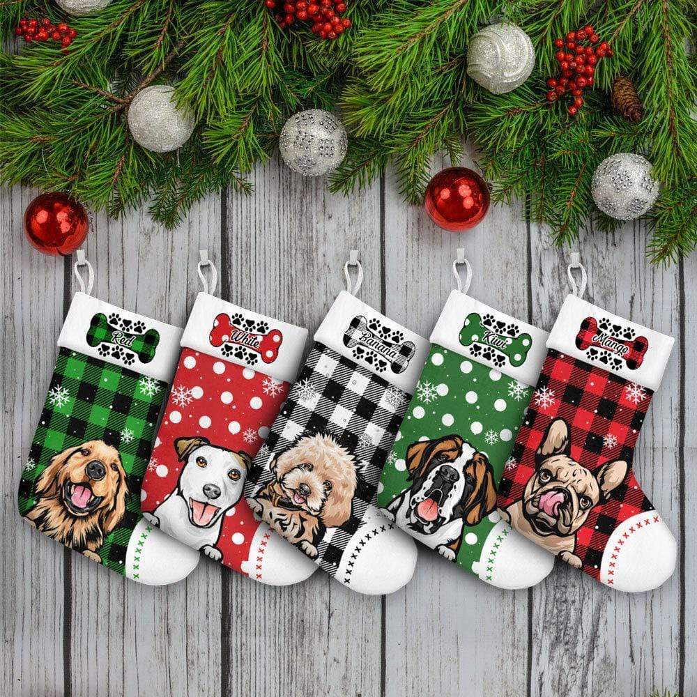 GeckoCustom Custom Photo Dog Bone Christmas Dog Stocking TA29