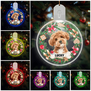 GeckoCustom Custom Photo Dog Cat Circle Led Acrylic Ornament For Christmas HA75 891646 3 inches