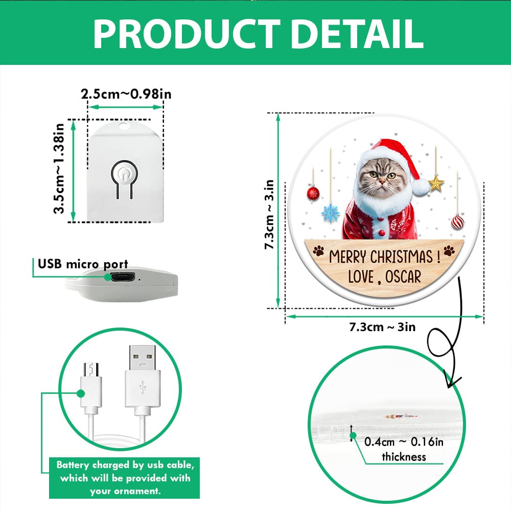GeckoCustom Custom Photo Dog, Cat Merry Christmas Circle Led Acrylic Ornament HA75 891664 3 inches
