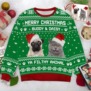 GeckoCustom Custom Photo Dog Cat Merry Christmas Ya Filthy Animal All-Over-Print Sweatshirt K228 HN590