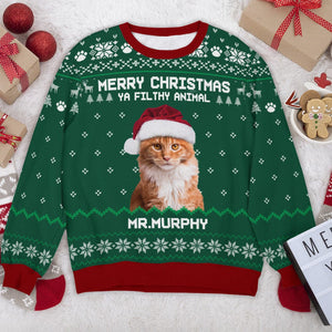 GeckoCustom Custom Photo Dog Cat Merry Christmas Ya Filthy Animal AOP Sweatshirt T368 HN590