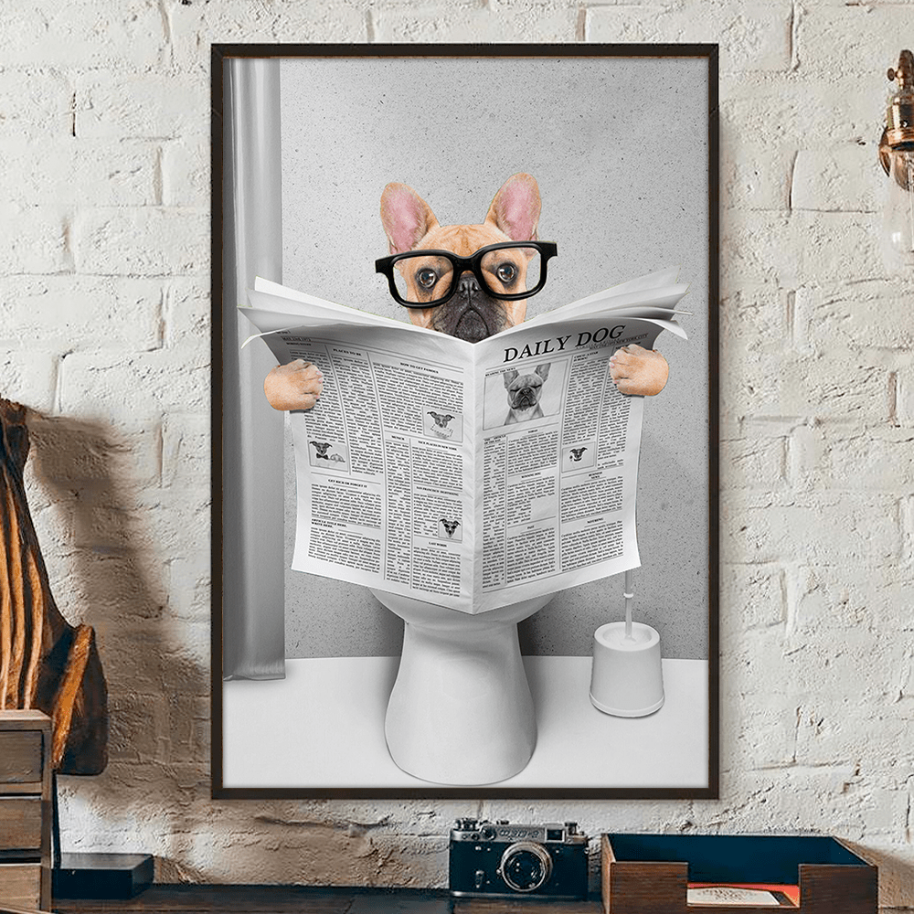 GeckoCustom Custom Photo Dog Cat Read Newspaper In Toilet Poster N304 890210