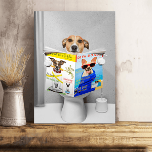 GeckoCustom Custom Photo Dog Cat Read Newspaper In Toilet Poster N304 890210