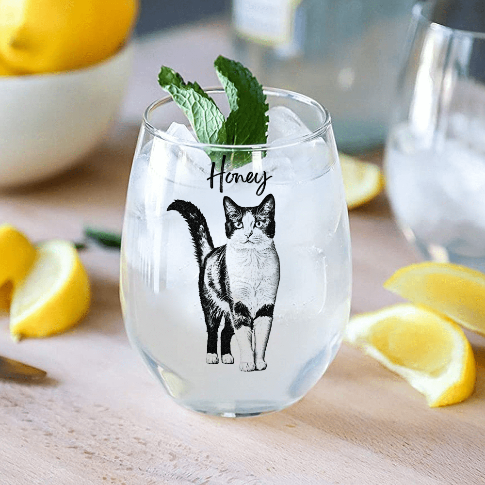 GeckoCustom Custom Photo Dog Cat Stemless Wine Glass Unique Dog Cat Lovers Gift HO82 893418 14.5 oz