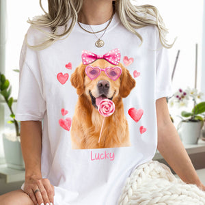 GeckoCustom Custom Photo Dog, Cat Valentine's Day Coquette Shirt HA75 891870 Women Tshirt / Sport Grey Color / S