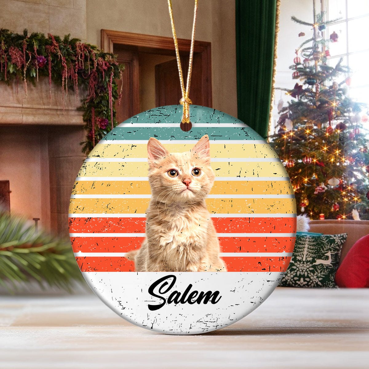 GeckoCustom Custom Photo Dog Cat Vintage Retro Ceramic Ornament HA75 891702 3 inch