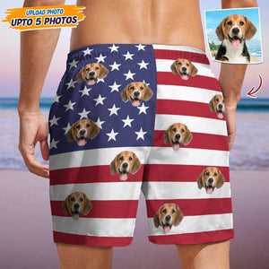 GeckoCustom Custom Photo Dog Face American Flag Men's Beach Short K228 889188