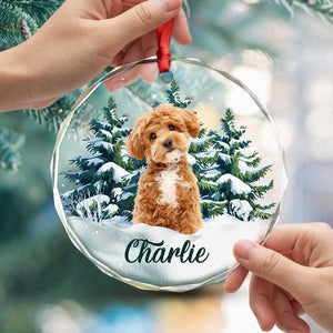 GeckoCustom Custom Photo Dog Glass Ornament For Christmas HA75 891552