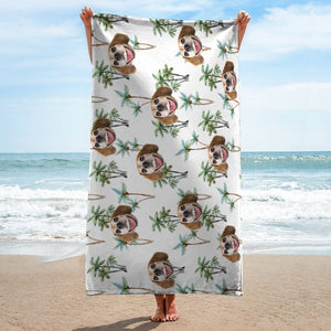 GeckoCustom Custom Photo Dog Hawaiian Vacation Style Beach Towel N304 890669 30"x60"