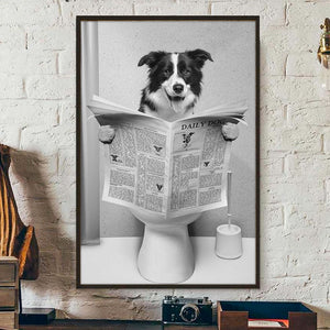 GeckoCustom Custom Photo Dog Read Newspaper In Toilet Poster N304 890210