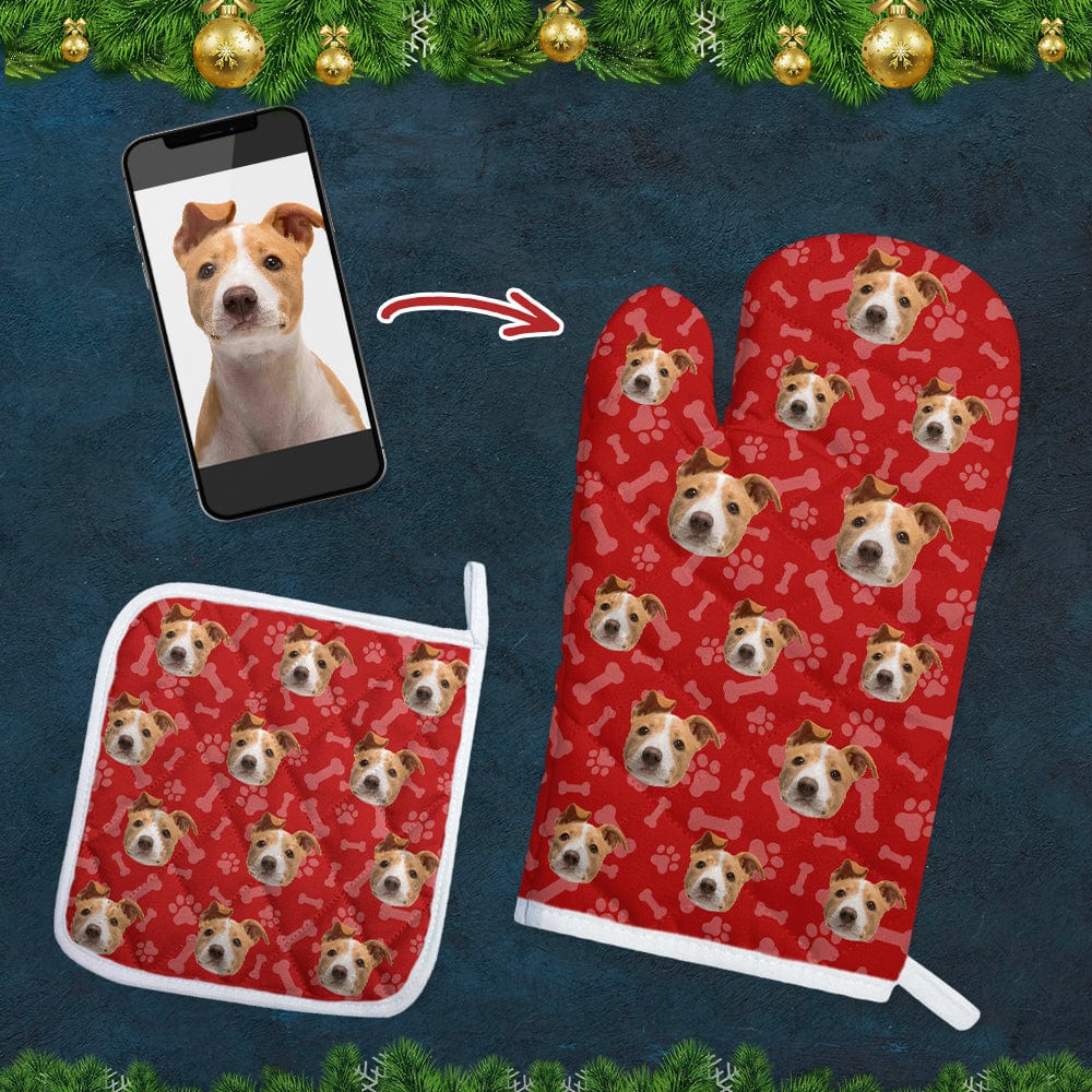 GeckoCustom Custom Photo Dog With Paw Pattern Oven Mitt TA29 889863