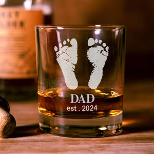 GeckoCustom Custom Photo Engraved Baby Footprints Dad Rock Glass DM01 891001 10.5oz