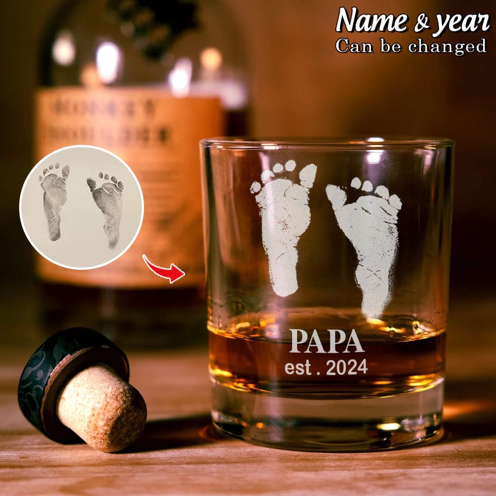 GeckoCustom Custom Photo Engraved Baby Footprints Dad Rock Glass DM01 891001 10.5oz