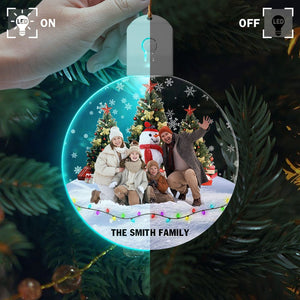 GeckoCustom Custom Photo Family Friends Snow Circle Led Acrylic Ornament HO82 893284 3 inches