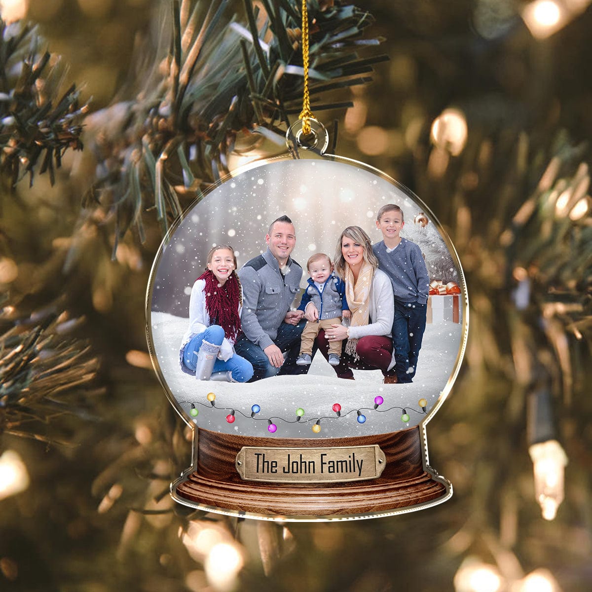 GeckoCustom Custom Photo Family Snowglobe Acrylic Ornament HA75 891596