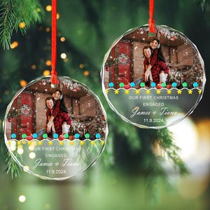 GeckoCustom Custom Photo First Christmas Engaged Couple Glass Circle Ornament HO82 893088