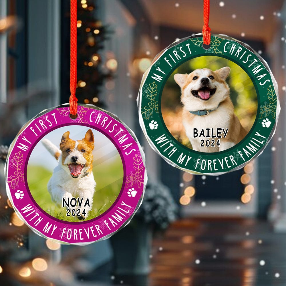 GeckoCustom Custom Photo First Christmas Pet Lovers Glass Ornament HA75 891538