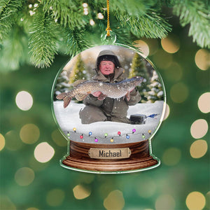 GeckoCustom Custom Photo For Fishing Lovers Snowglobe Acrylic Ornament HA75 891612