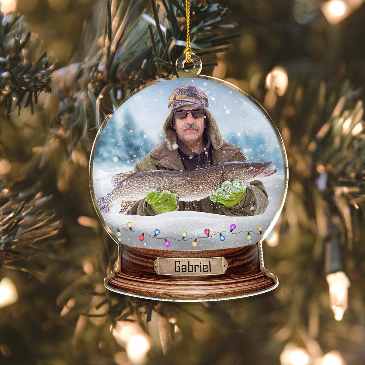 GeckoCustom Custom Photo For Fishing Lovers Snowglobe Acrylic Ornament HA75 891612