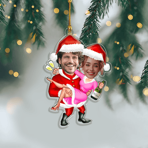 GeckoCustom Custom Photo Funny Christmas Couple Acrylic Ornament HA75 891438