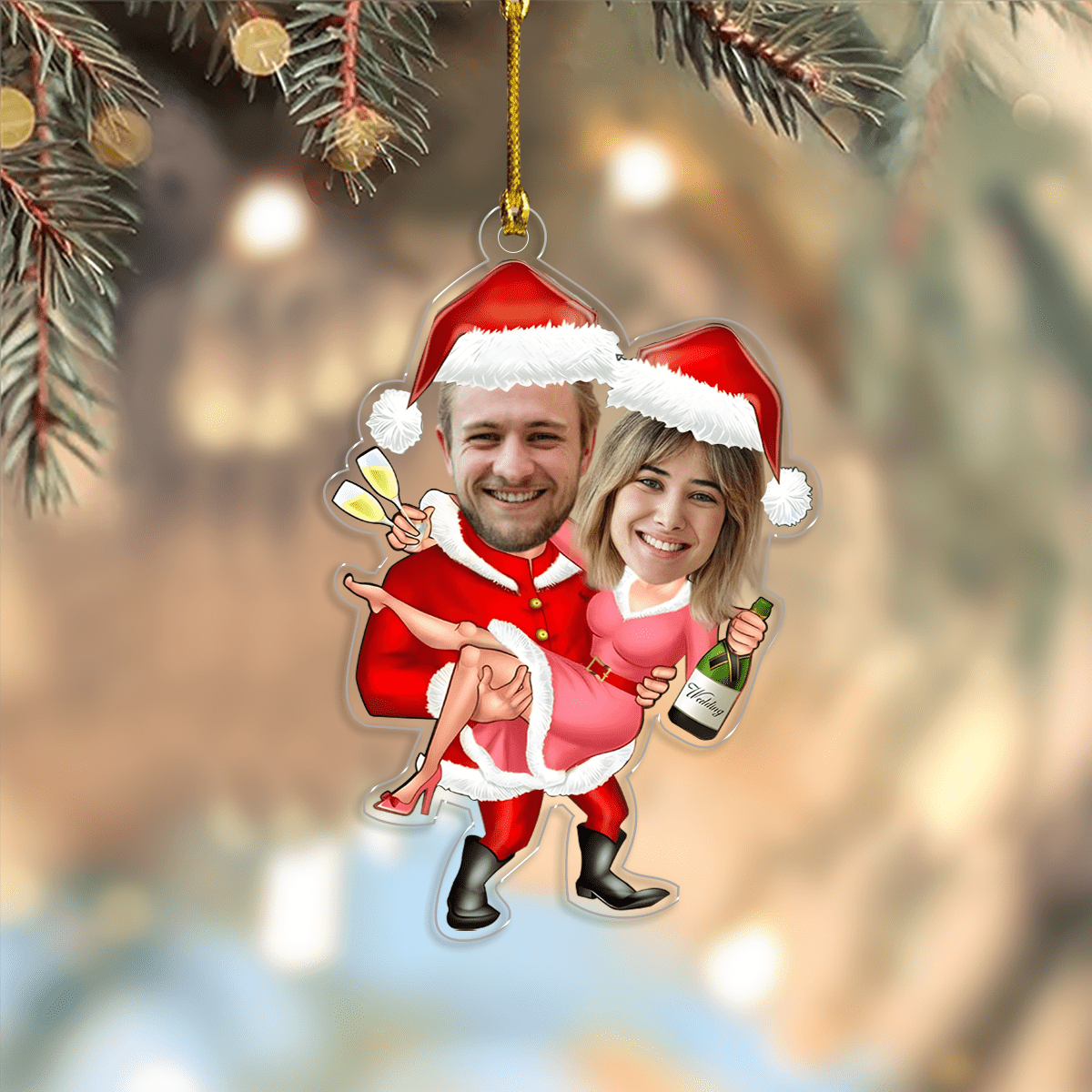 GeckoCustom Custom Photo Funny Christmas Couple Acrylic Ornament HA75 891438