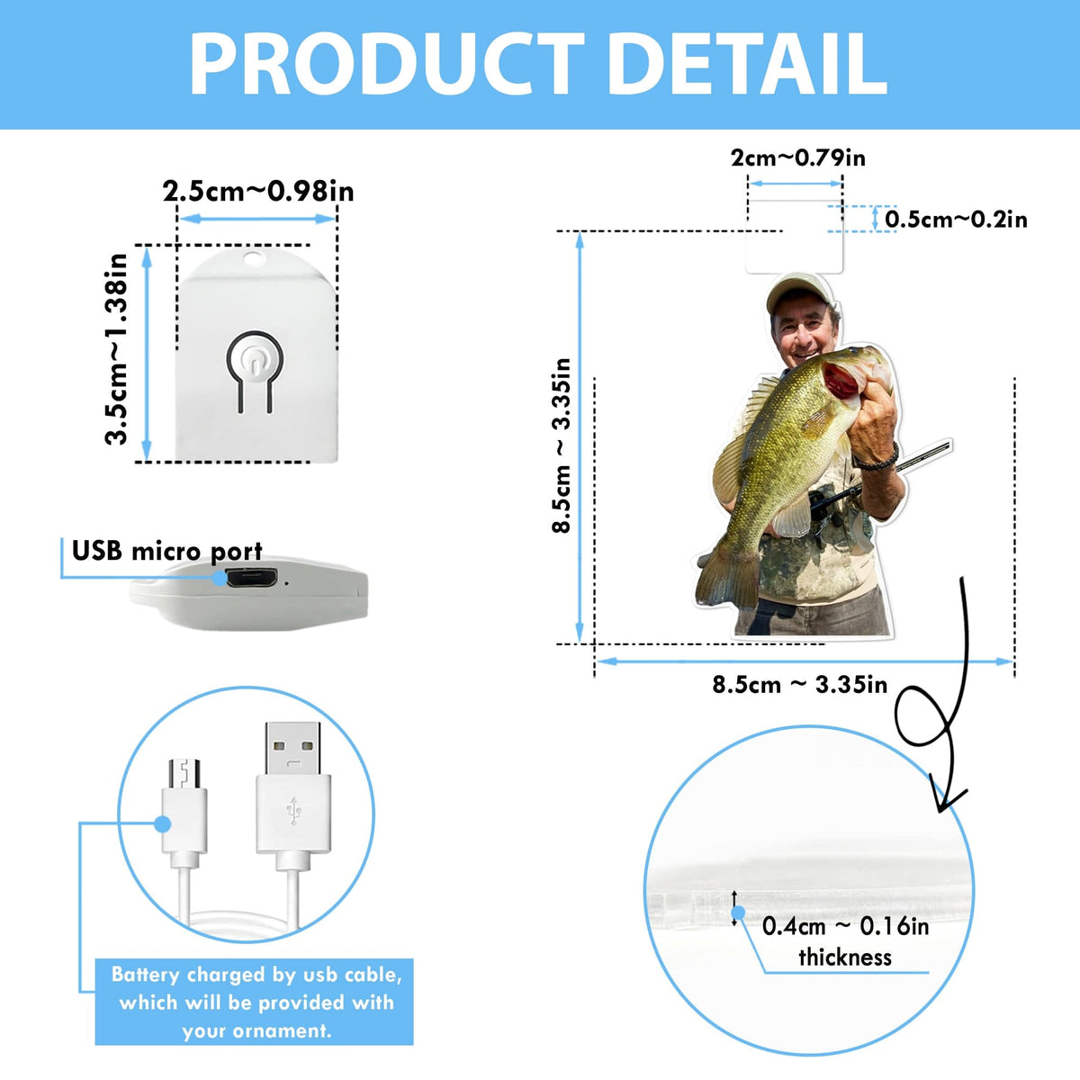 GeckoCustom Custom Photo Gift For Fishing Lovers Led Acrylic Ornament HA75 891674 3 inches