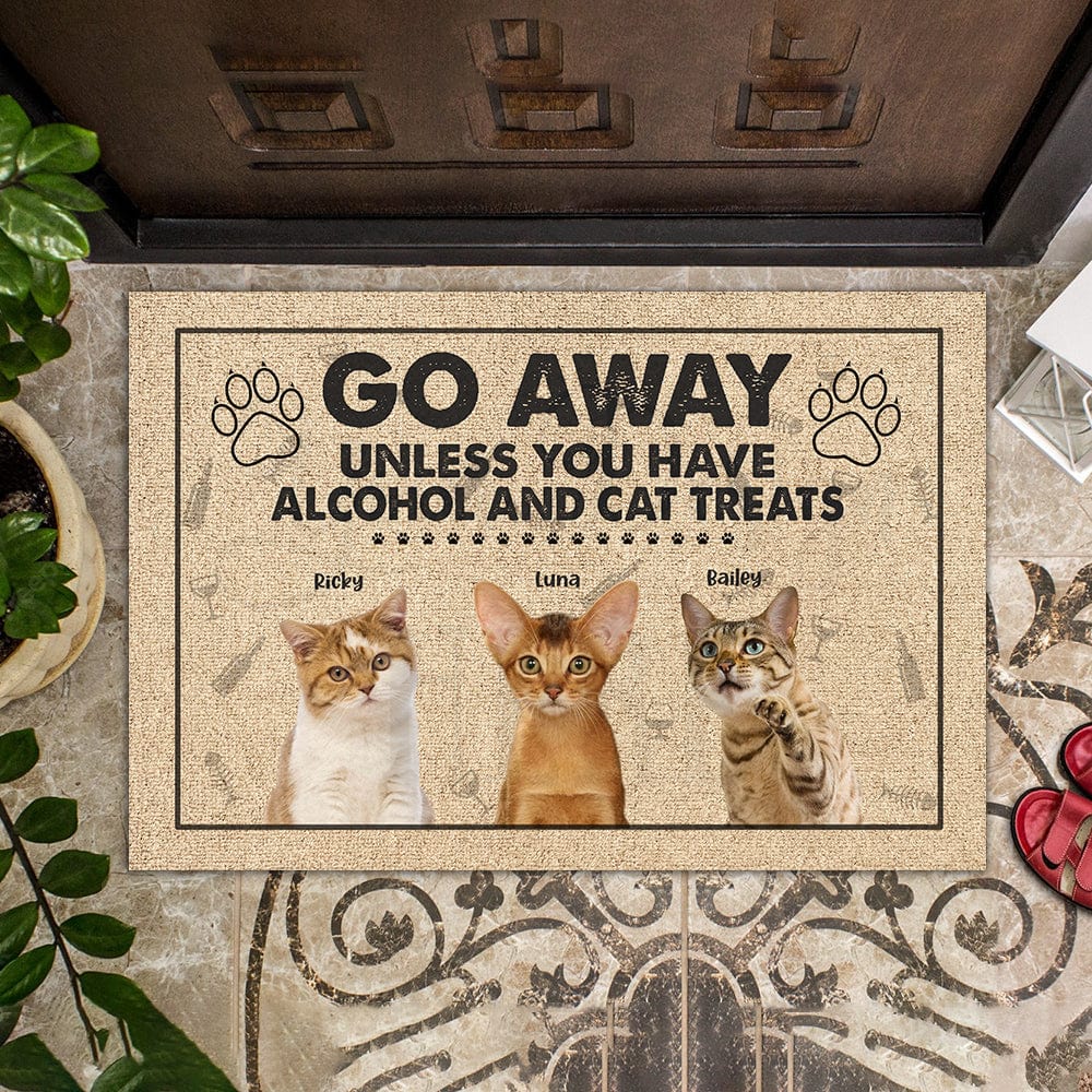 GeckoCustom Custom Photo Go Away Unless You Have Alcohol And Cat Treats Funny Cartoon Doormat N304 889712