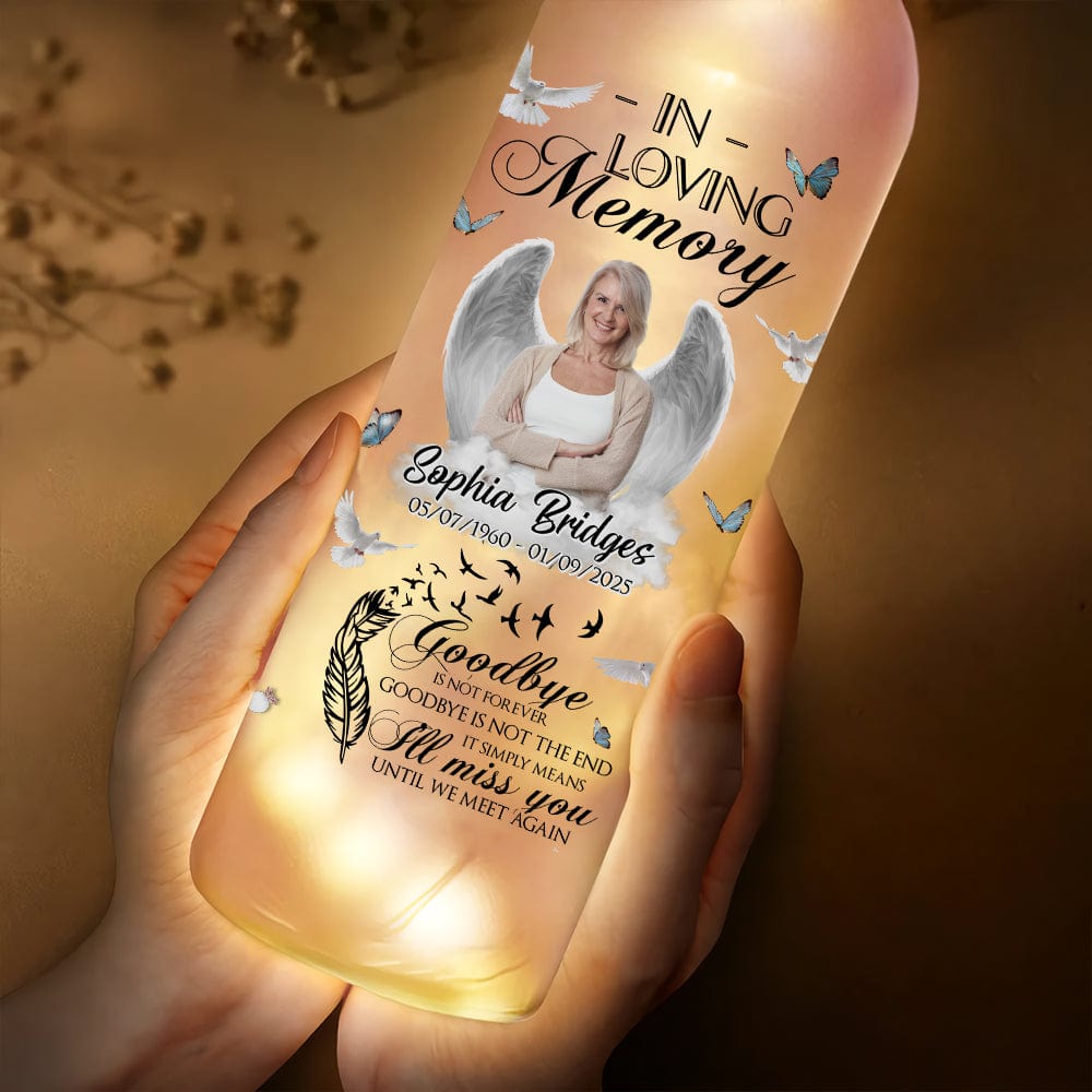 GeckoCustom Custom Photo Gone But Never Forgotten Memorial Bottle Lamp HA75 891872 13 x 2.9 in