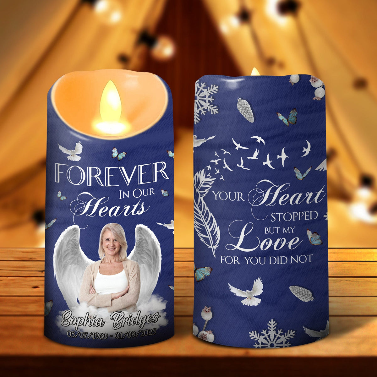 GeckoCustom Custom Photo Gone But Never Forgotten Memorial LED Candle HA75 891874