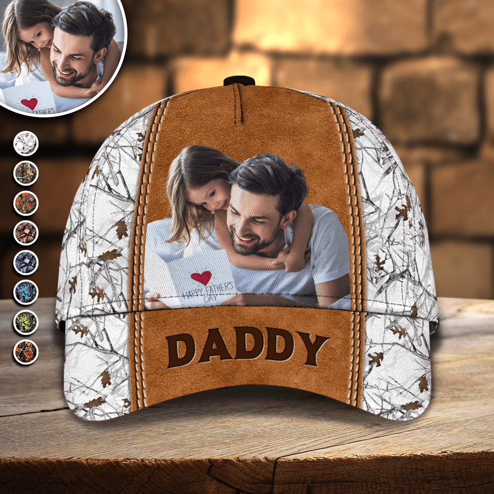 GeckoCustom Custom Photo Grandpa Papa Daddy Fathers Day Classic Cap DM01 891063 Polyester