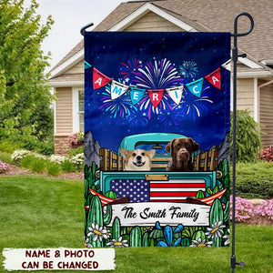 GeckoCustom Custom Photo Happy Fourth Of July Dog Garden Flag Dog TA29 889477