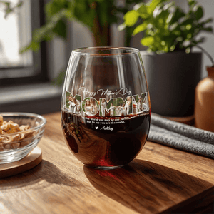 GeckoCustom Custom Photo Happy Mother's Day To Mom Stemless Wine Glass TH10 892257 14.5 oz