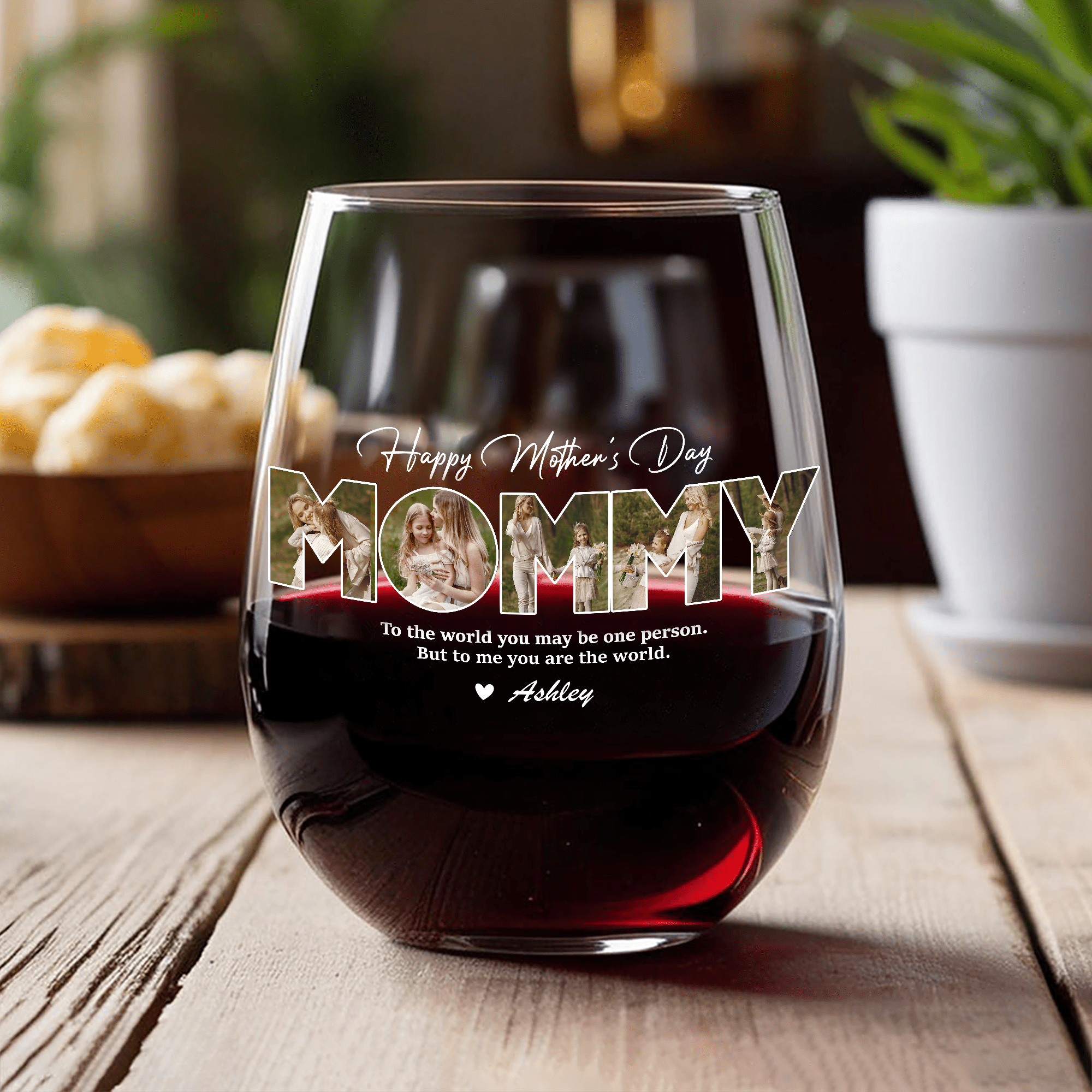 GeckoCustom Custom Photo Happy Mother's Day To Mom Stemless Wine Glass TH10 892257 14.5 oz