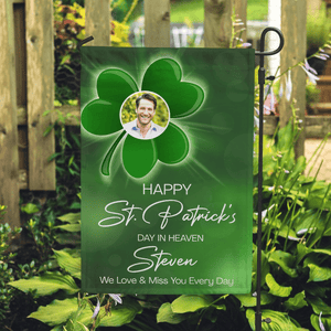 GeckoCustom Custom Photo Happy Patrick's Day In Heaven Memorial Garden Flag TH10 892287