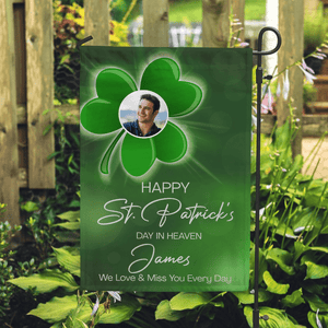 GeckoCustom Custom Photo Happy Patrick's Day In Heaven Memorial Garden Flag TH10 892287