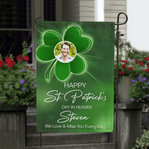 GeckoCustom Custom Photo Happy Patrick's Day In Heaven Memorial Garden Flag TH10 892287