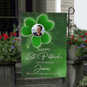 GeckoCustom Custom Photo Happy Patrick's Day In Heaven Memorial Garden Flag TH10 892287