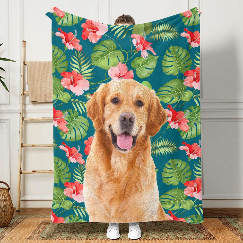 GeckoCustom Custom Photo Hawaiian Dog Blanket Oil Painting T368 890236