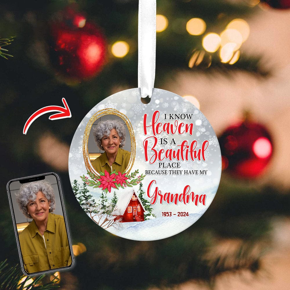 GeckoCustom Custom Photo Heaven is a Beautiful Place Memorial Ceramic Ornament K228 889993 3 inch